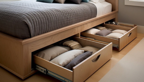 How can using under-bed storage boxes reduce the need for extra cupboards